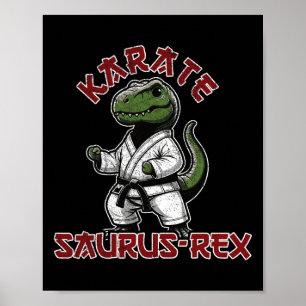 Poster T-rex de Karatê Divertido Dinossauro Artes Marciai