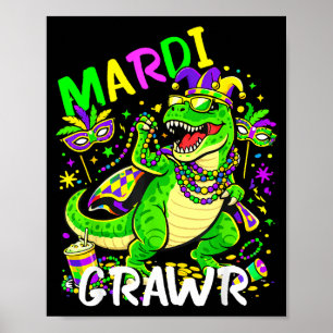 Poster T-rex Dino Mardi Grawr Engraçado Dinossauro Retro