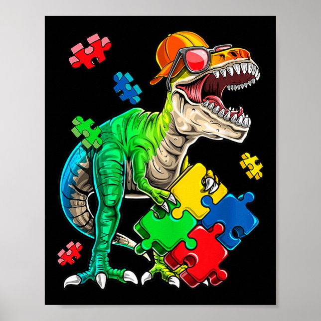 Poster T Rex Dinossaur Autismo Autismo Quebra-cabeça Piec (Frente)
