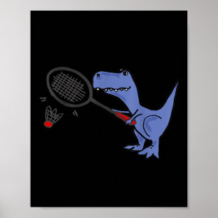 Poster T-rex Dinossaur Brincando de Badminto