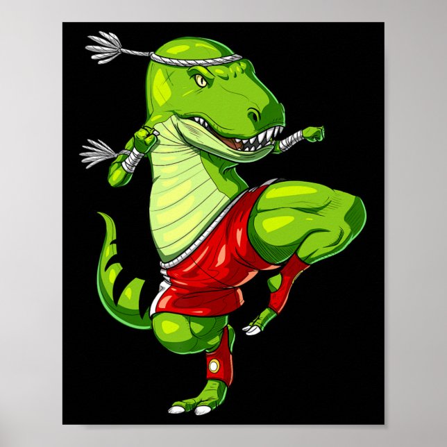 Poster T-rex Dinossaur Muay Thai Boxando Karate Arte Marc (Frente)