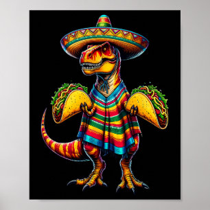Poster T-rex Dinossaur Taco Cinco do Lago de Mayo Sombrer