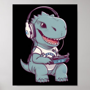 Poster T. Rex dinossauro Bonito Jogando Jogos de Vídeo