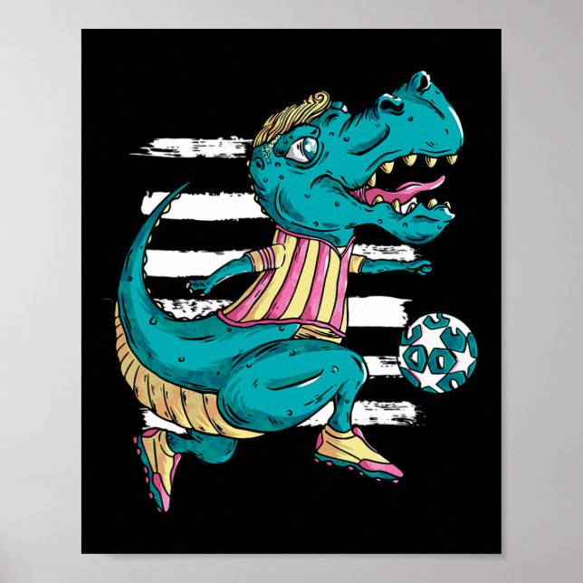 Poster T-rex Dinossauro Jogando Futebol - Design Trex  (Frente)