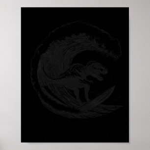 Poster T-rex Dinossauro Surfando Onda Prancha de Surfe Su