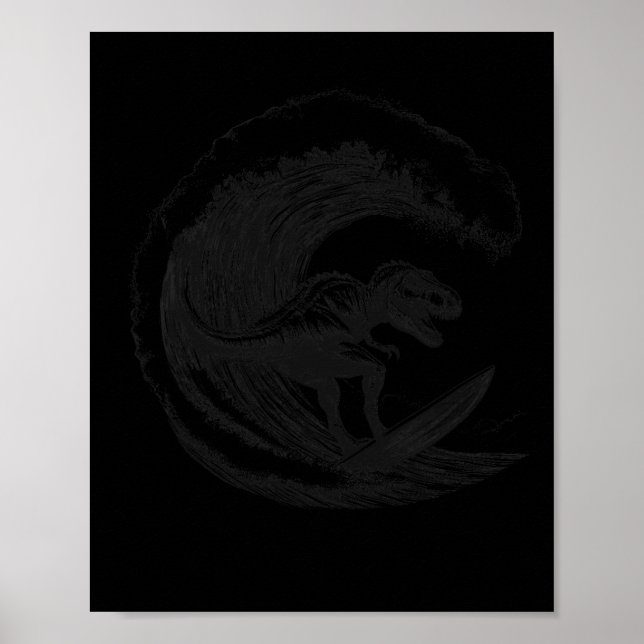 Poster T-rex Dinossauro Surfando Surf Prancha de Surf Sur (Frente)