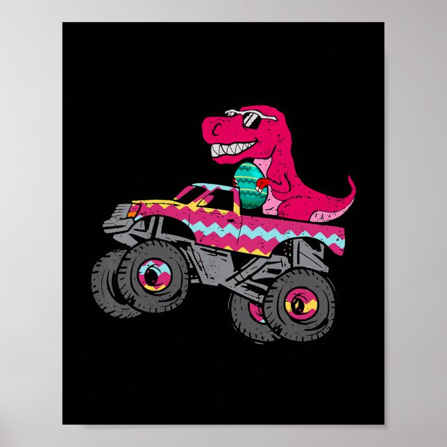 Poster T Rex Easter Bunny Engraçado Dinossauro Boys Baske (Frente)