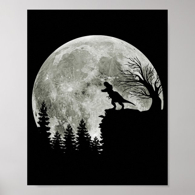 Poster T Rex Em Pé Na Lua Da Montanha Halloween (Frente)