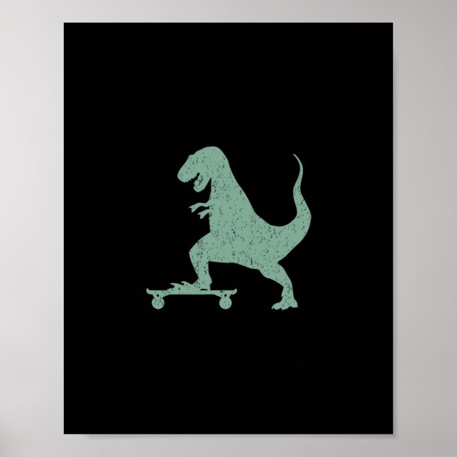 Poster T-rex Em Um Skate Grunge Dinossauro De Skate (Frente)