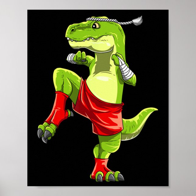 Poster T-rex engraçado de Muay Thai - Boxe Tailandês  (Frente)