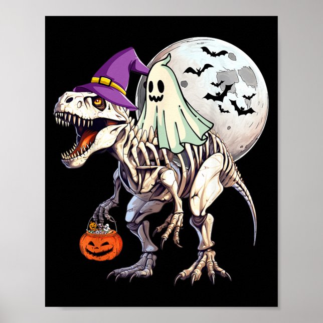 Poster T rex fantasma engraçado meninos abóbora de Hallow (Frente)