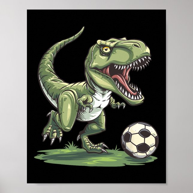 Poster T-rex Jogando Futebol Byll, Futebol Para Crianças  (Frente)