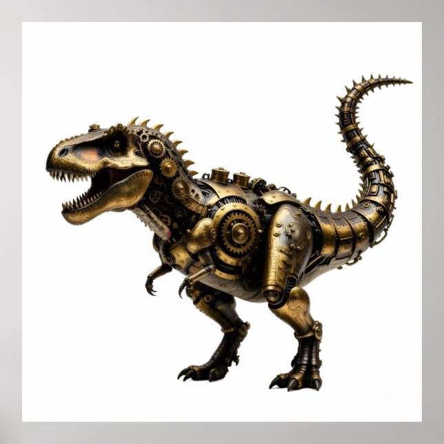 Poster T-Rex Mech Steampunk – Fera Dino de Latão (Frente)