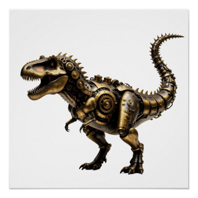 Póster T-Rex Mech Steampunk – Fera Dino em Latão (Frente)