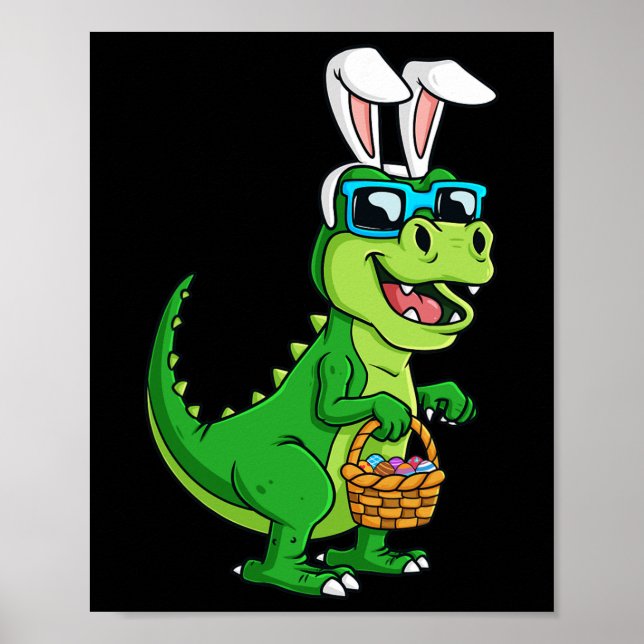 Poster T Rex Páscoa Coelhinha Com Cesta De Ovos Dinossaur (Frente)