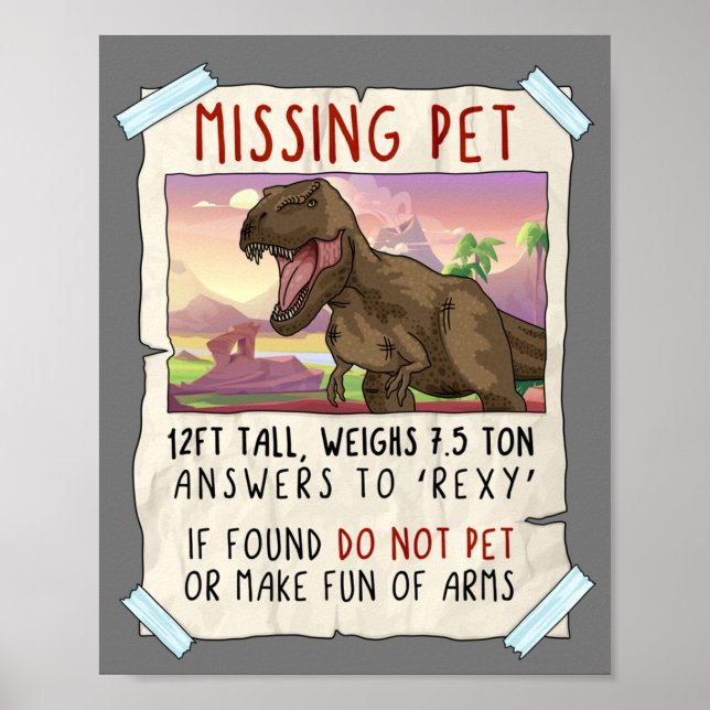 Poster T Rex Tshirt Engraçada, Engraçada E Desaparecida,  (Frente)