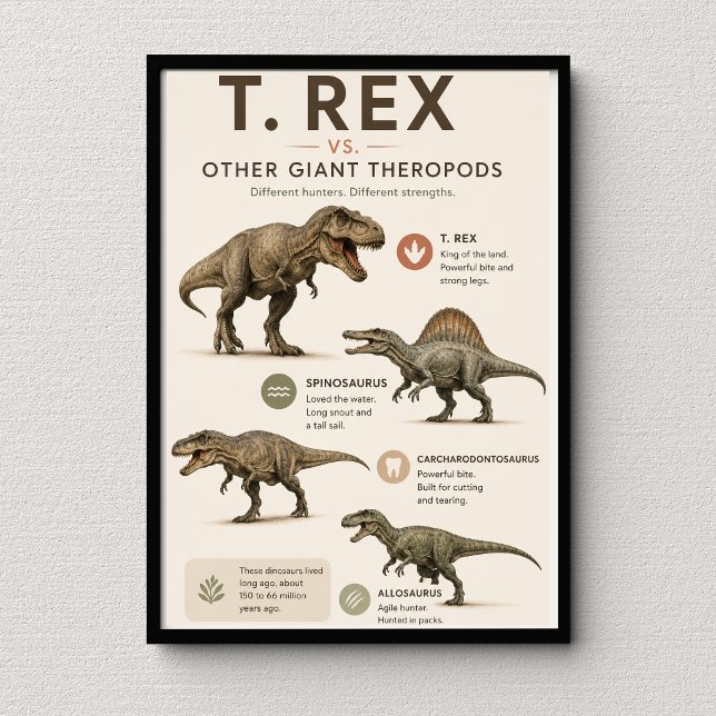 Poster T. Rex vs Outros Terópodes Gigantes Educacional (Criador carregado)