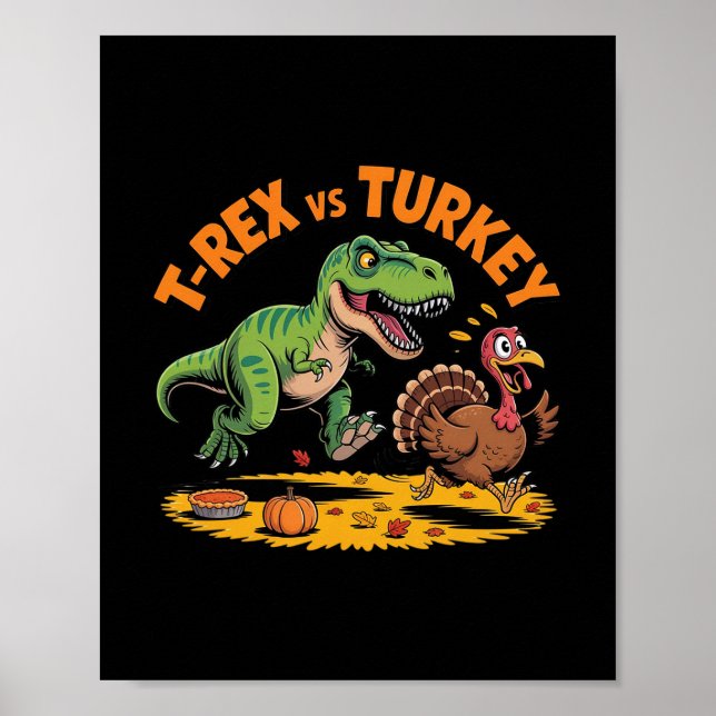 Poster T-rex Vs Peru Funny Dia de Ação de Graças Design d (Frente)