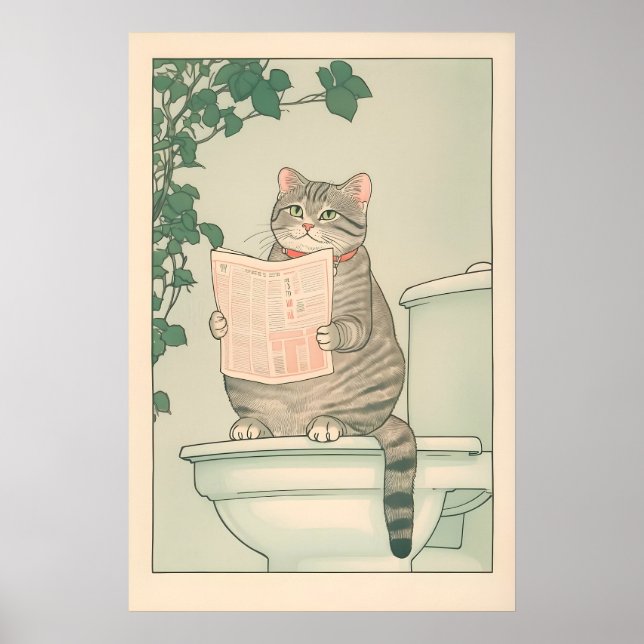 Poster Tabby Cat Bathroom Print Funny Japanese Ukiyo-e (Frente)
