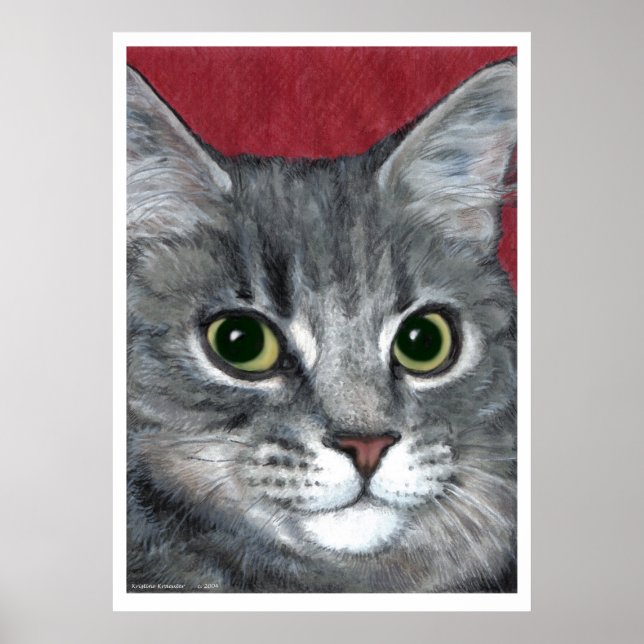 Póster Tabby Cat ~ desenho de lápis colorido (Frente)