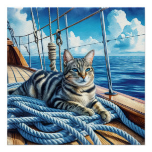 Póster Tabby Cat On Boat Ropes