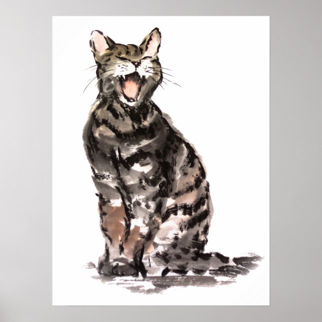 Poster Tabby cat soma aquarela e pintura a tinta (Frente)