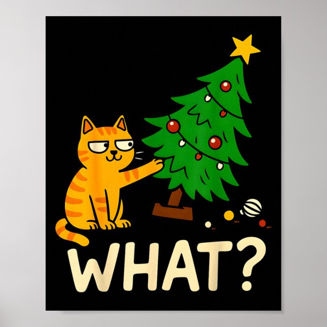 Poster Tabby Cat Xmas Cat Pushing Christmas Tree Over Cat (Frente)
