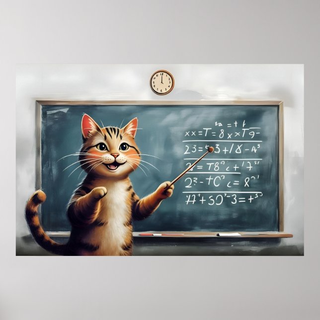 Poster Tabby Gato Cheio Ensinando Matemática Na Sala De A (Frente)