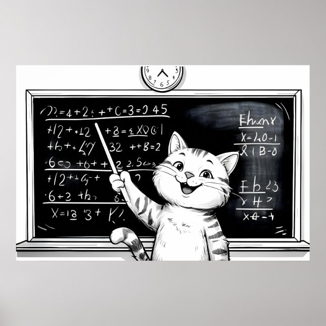 Poster Tabby Gato Cheio Ensinando Matemática Na Sala De A (Frente)