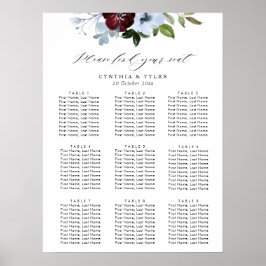 Poster tabela de assentos de casamentos florais e poeiren