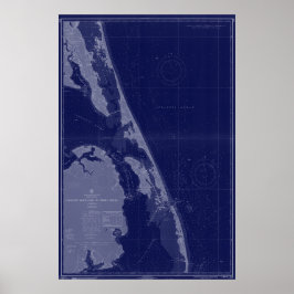 Poster Tabelas Exteriores NC OBX Mapa Náutico Gráfico Azu