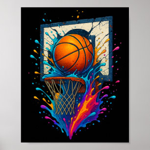 Poster Tabuleiro de Basquete Colorido com Splash de Slam 