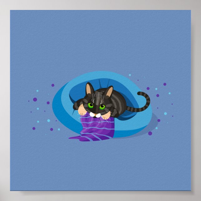 Poster Tabuleiro geométrico na cama com cobertor listrado (Frente)