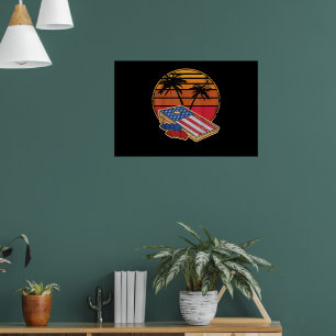 Poster Tabuleiro Retro Sunset CornHole Bandeira Americana