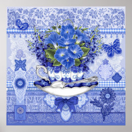 Poster Taça de Porcelana Azul e Flores