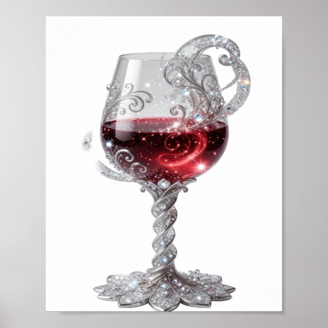 Poster Taca de vinho tinto prateada elegante (Frente)