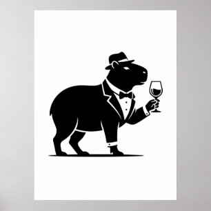 Poster Tacaça de Vinho Capivara Engraçada Minimalista Mod