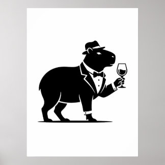 Poster Tacaça de Vinho Capivara Engraçada Minimalista Mod