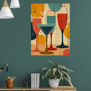 Poster Taças De Vinho E Coquetel De Haste Fina Design Ret