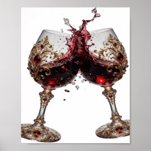Poster Taças de vinho tinto douradas modernas Motivo artí