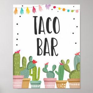 Poster Taco Bar Comida mexicano Sinal de Mesa Cactus Fies