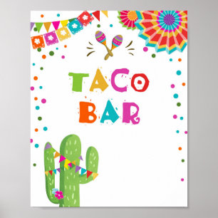 Poster Taco Bar Mexican Food Cactus Fiesta Table Sign