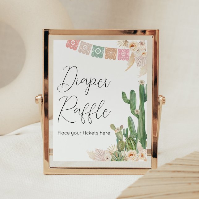 Poster Taco Bout A Baby Chá de fraldas Fralda Raffle (Boho Fiesta Baby Shower Diaper Raffle Sign)