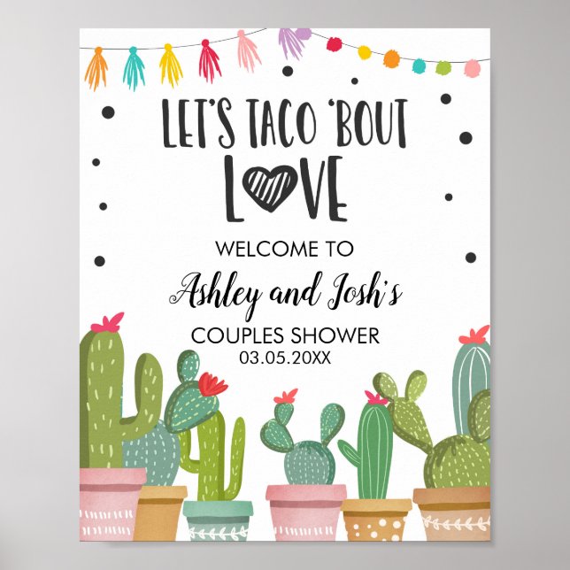Poster Taco Bout Love Casal Chá Cactus Sinal de Boas-vind (Frente)