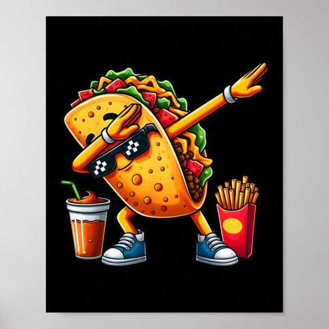 Poster Taco Engraçado Dabbing Cinco De Mayo Meninos Homen (Frente)