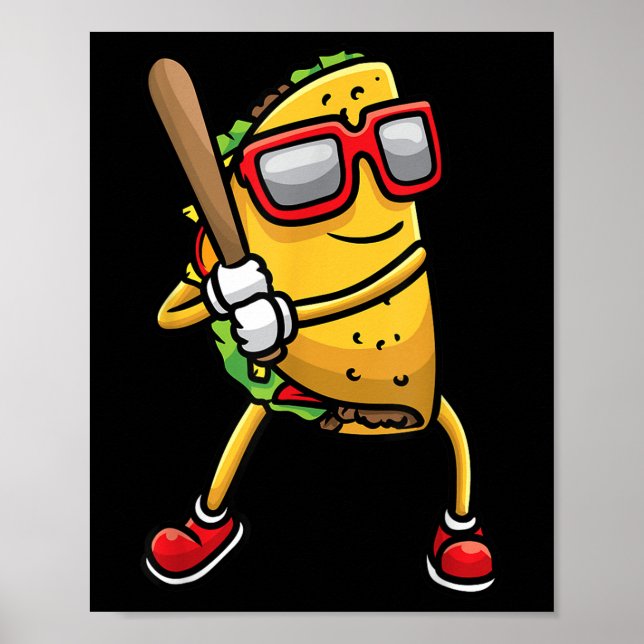 Poster Taco Jogando Baseball Mexicano Cinco de Mayo Kids  (Frente)
