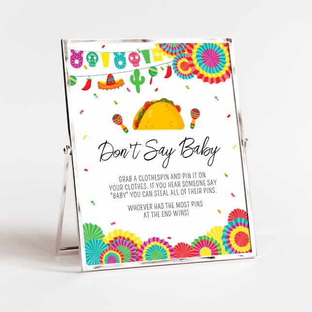 Poster Taco mexicano sobre um bebê Não diga bebê (Cinco de Mayo Baby Shower Don't Say Baby Sign)