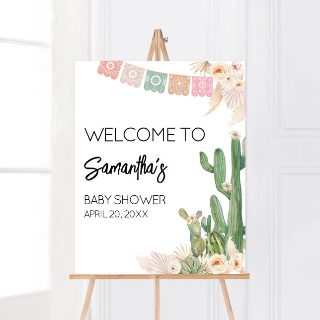 Poster Taco Sobre Um Chá de fraldas De Bebê Boho Bem-Vind (Cactus Baby Shower Welcome Sign)