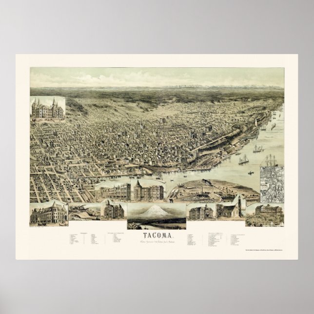 Póster Tacoma, WA Panorâmica Map - 1890 (Frente)