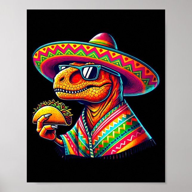 Poster Tacosaurus taco dinossauro cinco de maio mexicanoT (Frente)